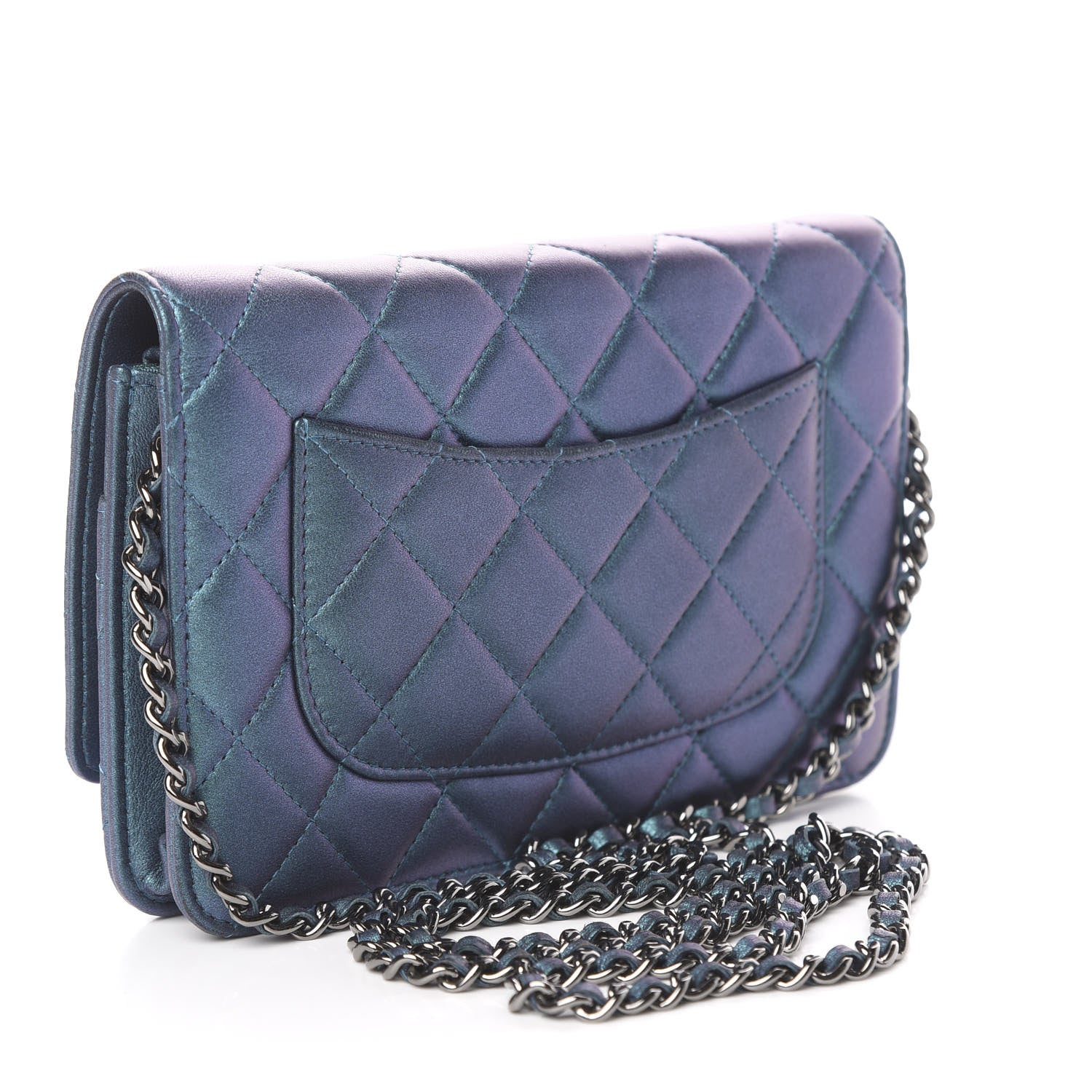 Chanel Metallic Lambskin Wallet On Chain WOC Turquoise 2 of 11