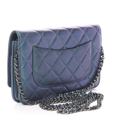 Chanel Metallic Lambskin Wallet On Chain WOC Turquoise 2 of 11