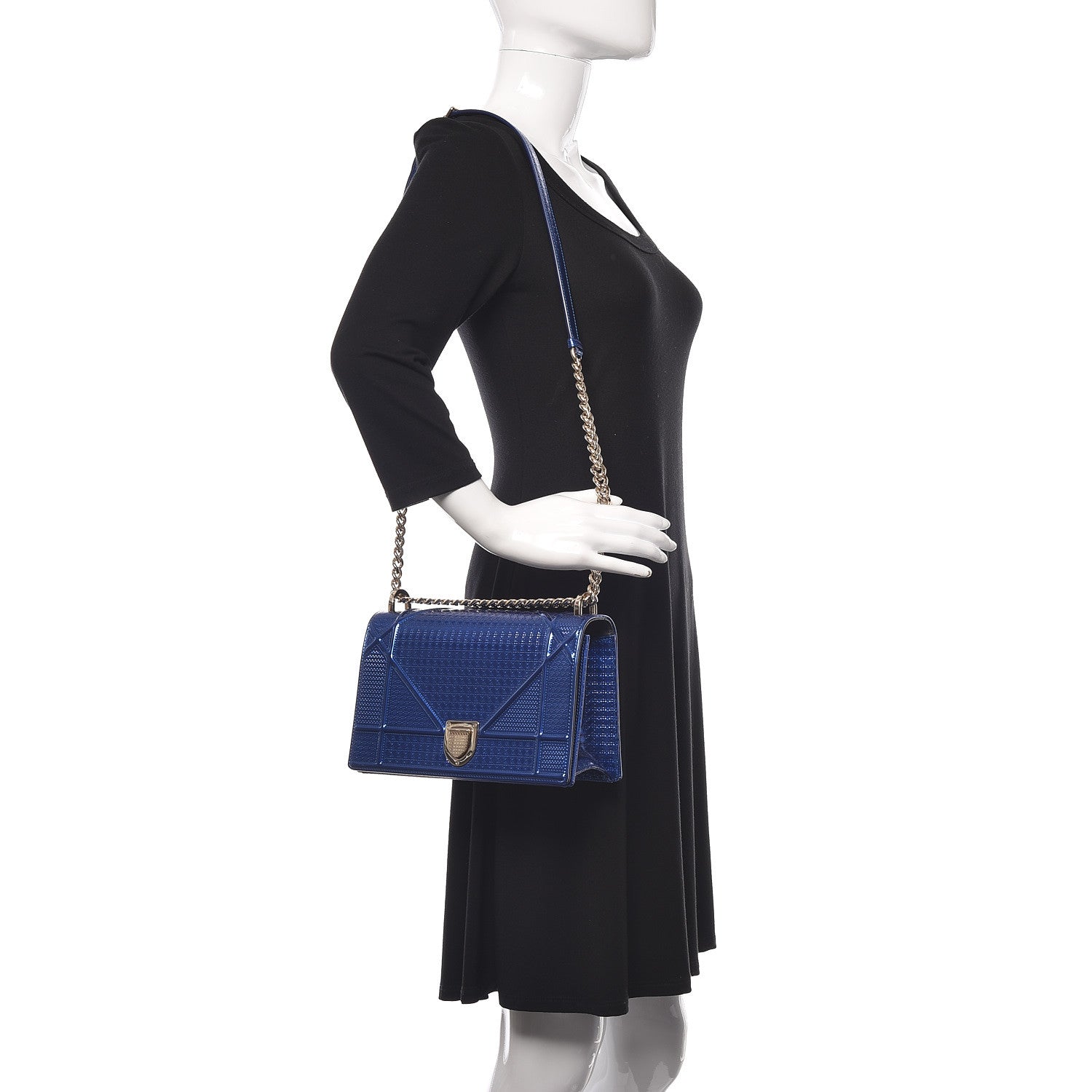 Christian Dior Metallic Patent Micro-Cannage Medium Diorama Flap Bag Blue 2 of 13