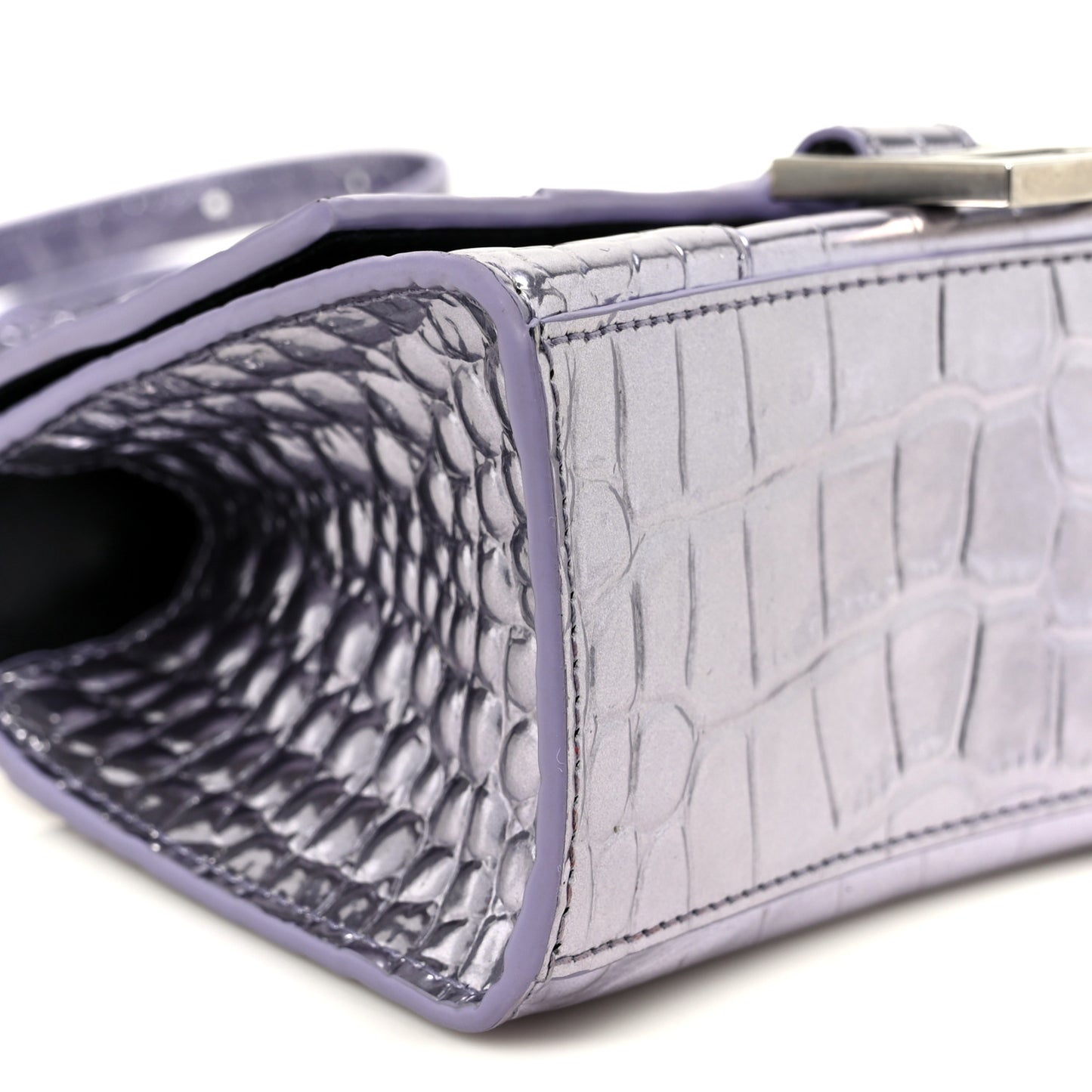 Metallic Calfskin Crocodile Embossed Hourglass Top Handle Bag XS Lilac