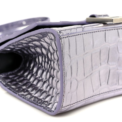 Balenciaga Metallic Calfskin Crocodile Embossed Hourglass Top Handle Bag XS Lilac 10 of 11