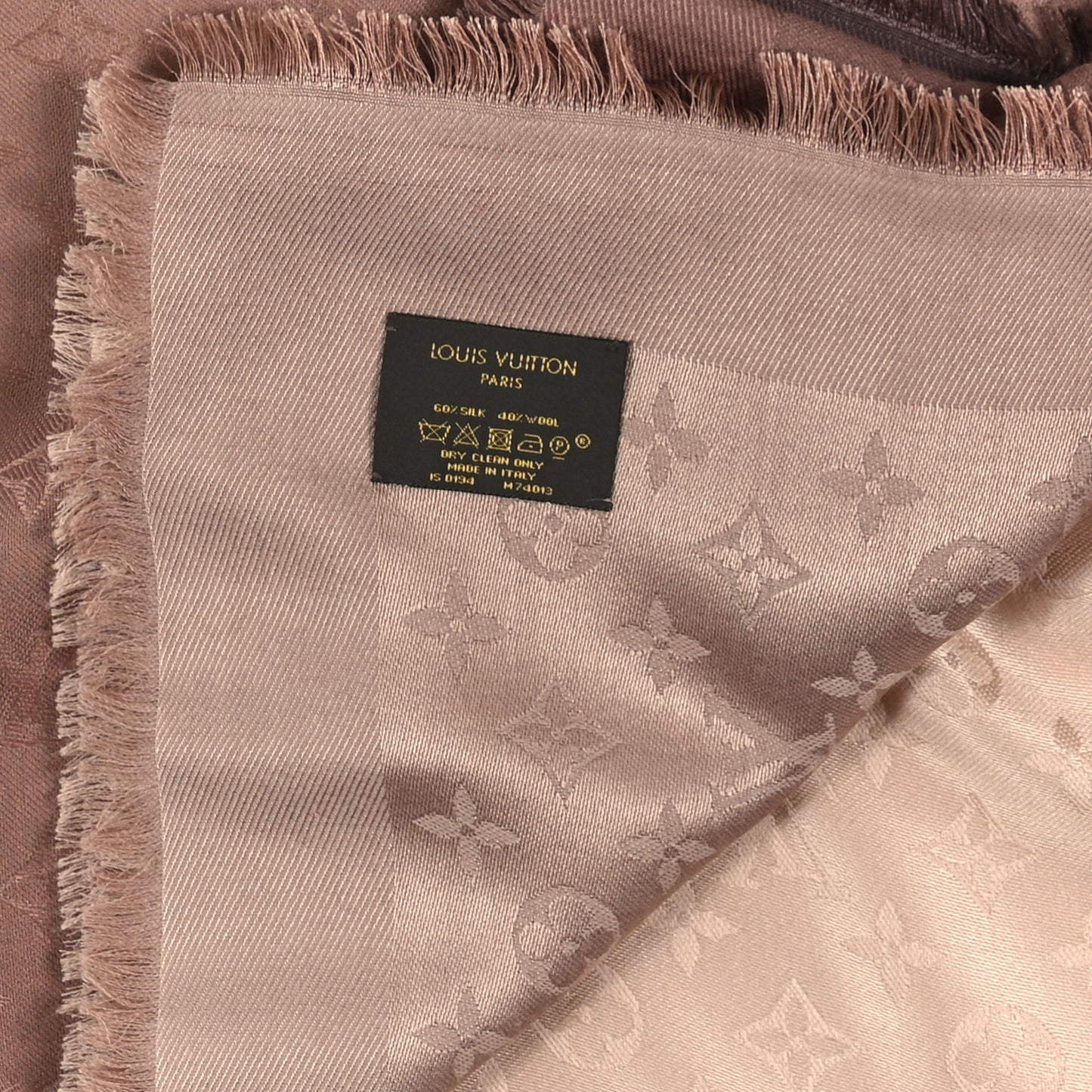 Silk Wool Monogram Denim Shawl Brown