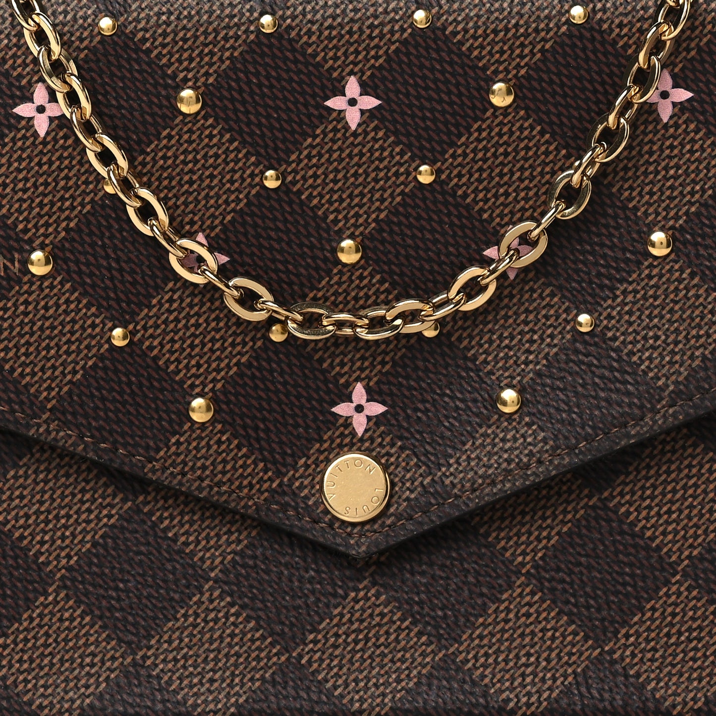 Damier Ebene Studded Pochette Felicie Chain Wallet