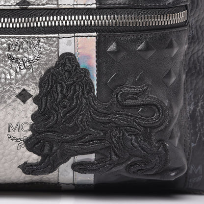 MCM Metallic Visetos Calfskin Medium Studded Munich Lion Stark Backpack Silver Black 22 of 28