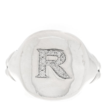 David Yurman Sterling Silver Diamond 14mm Initial R Pinky Ring  46 3.75 1 of 4