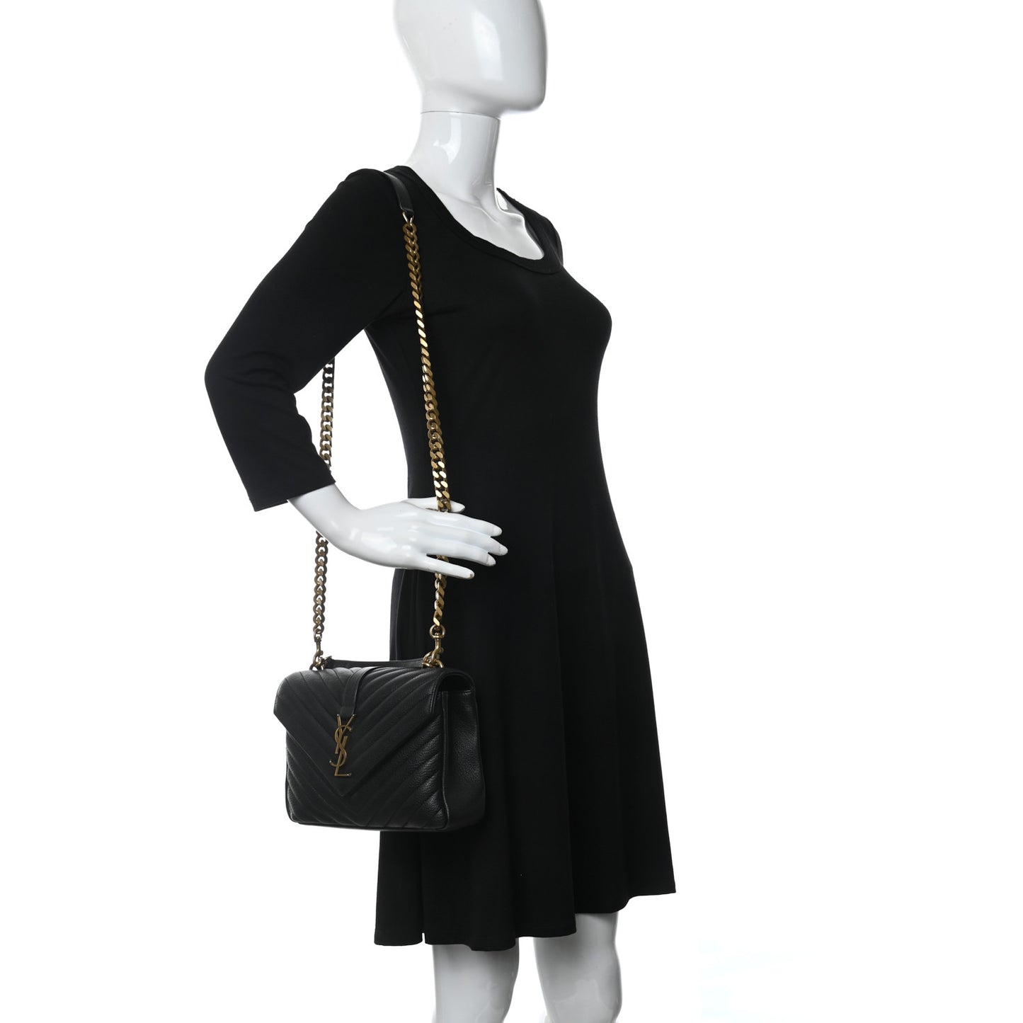 Sheepskin Matelasse Chevron Monogram Medium College Bag Black