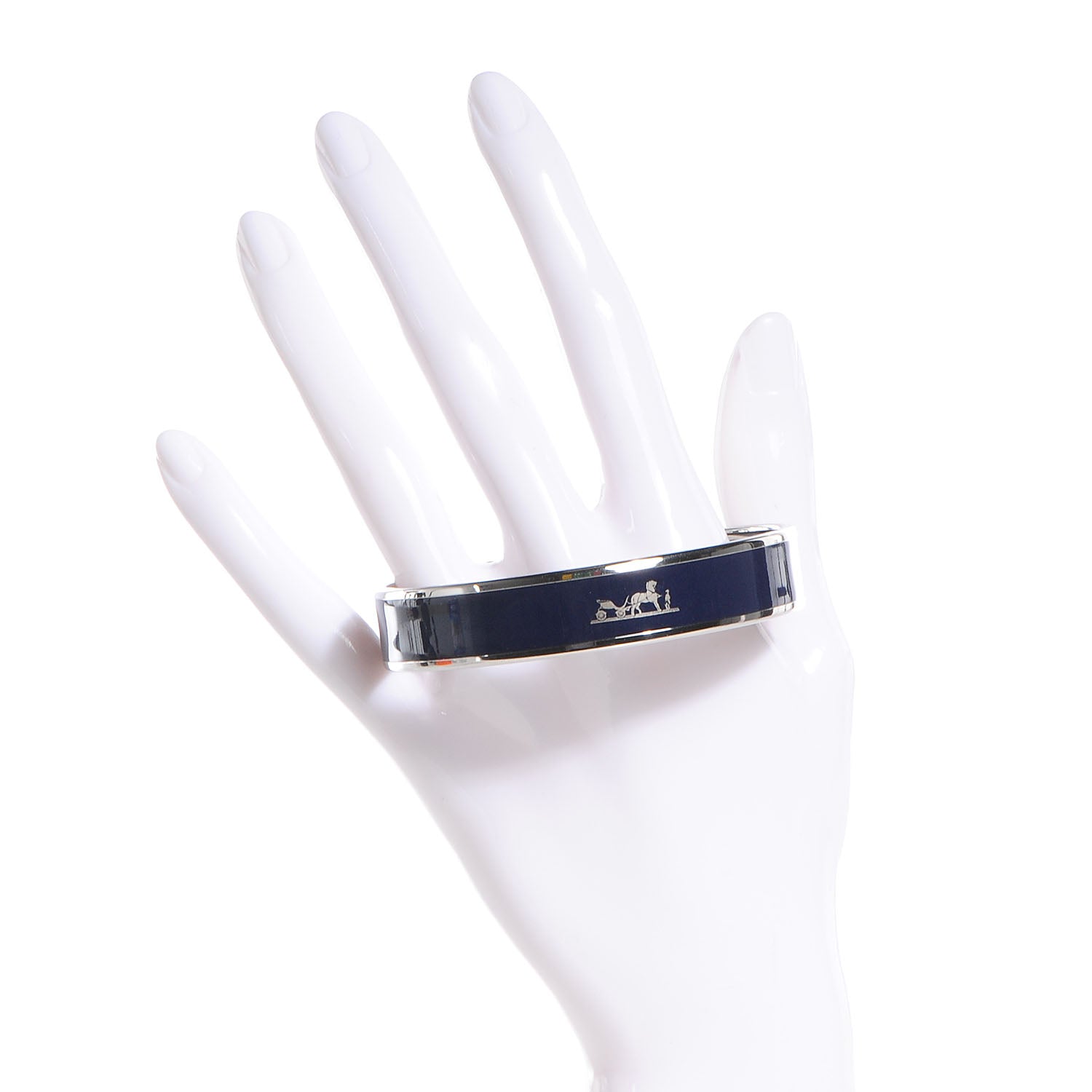 Hermes Enamel Printed Caleche Medium Bracelet 70 Navy Bleu 2 of 6