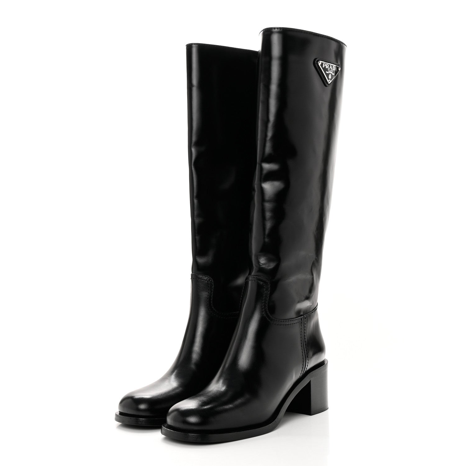Prada Spazzolato Metal Triangle Logo 55mm Riding Boots 37 Black 3 of 16