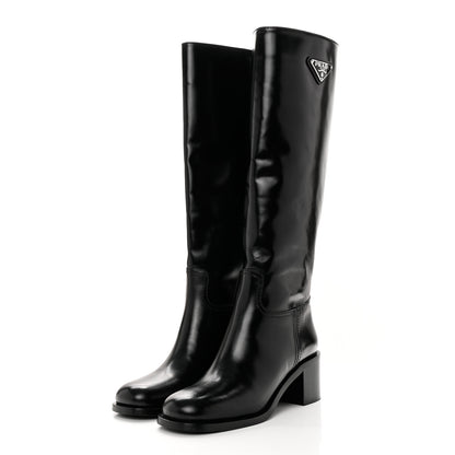 Prada Spazzolato Metal Triangle Logo 55mm Riding Boots 37 Black 3 of 16
