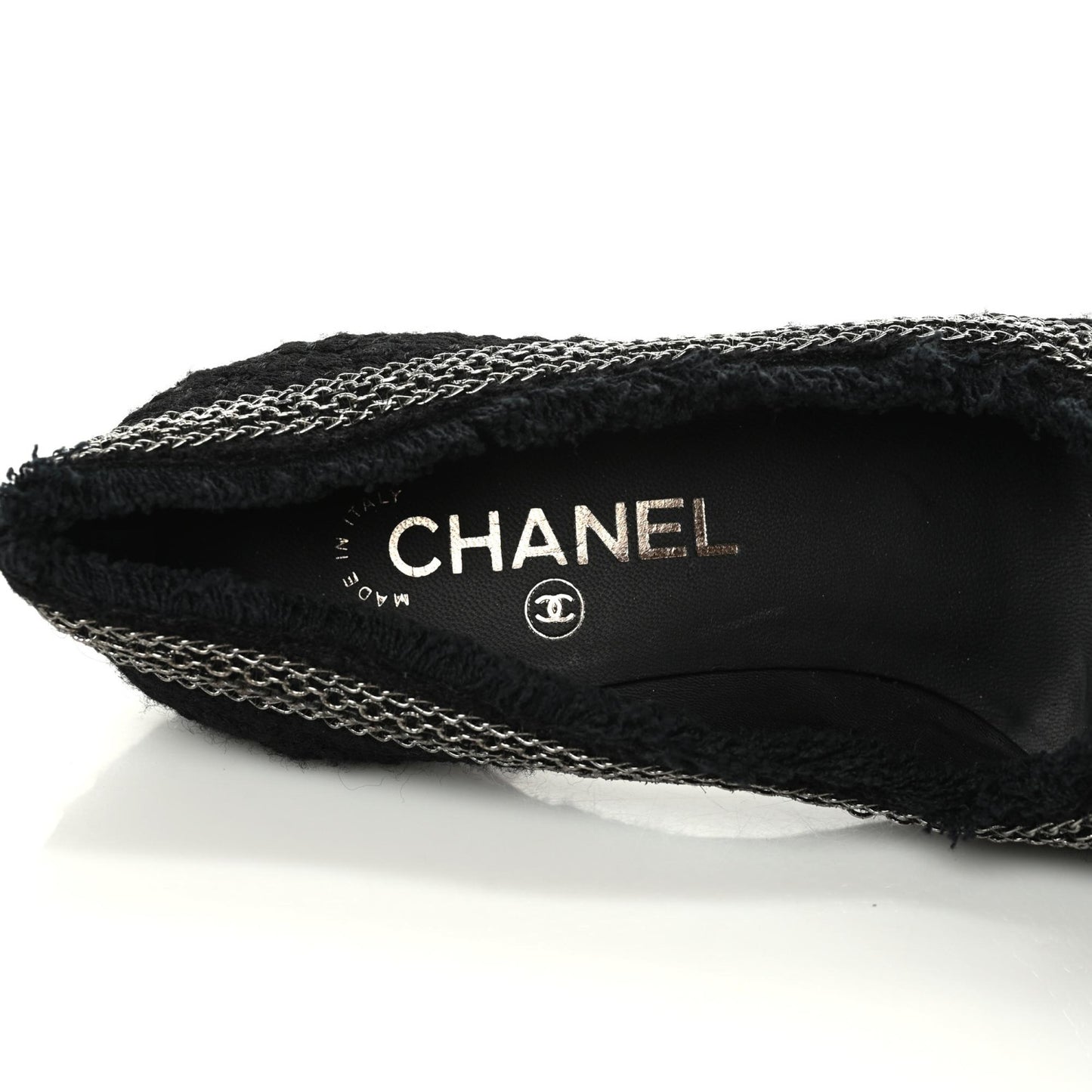 Tweed Patent Cap Toe CC Chain Pumps 36 Black