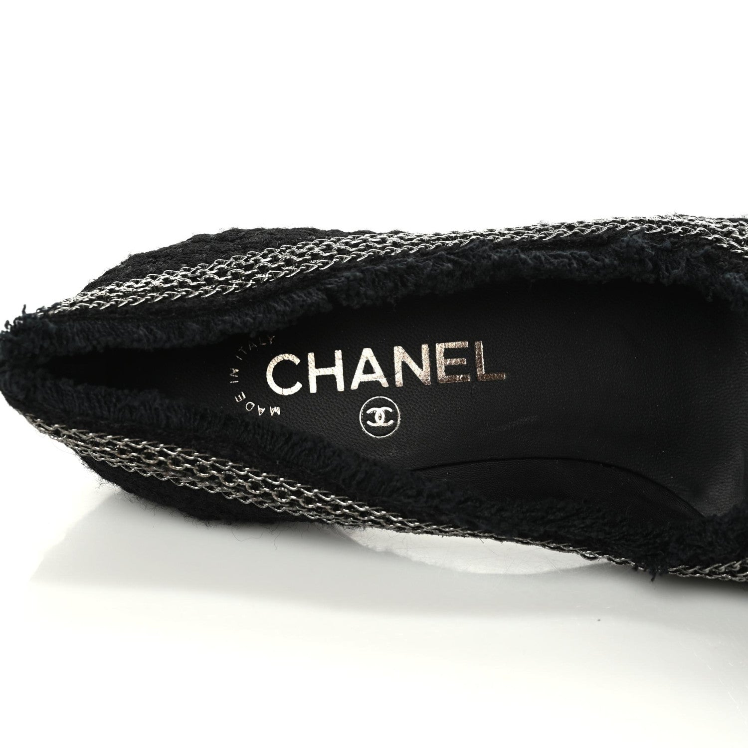 Chanel Tweed Patent Cap Toe CC Chain Pumps 36 Black 9 of 9