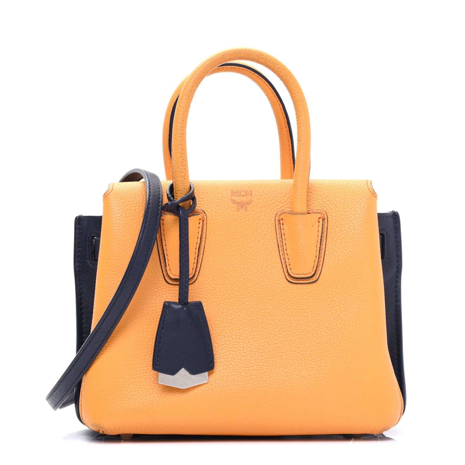MCM Grained Calfskin Bi-Color Mini Milla Tote Yellow Black 1 of 17