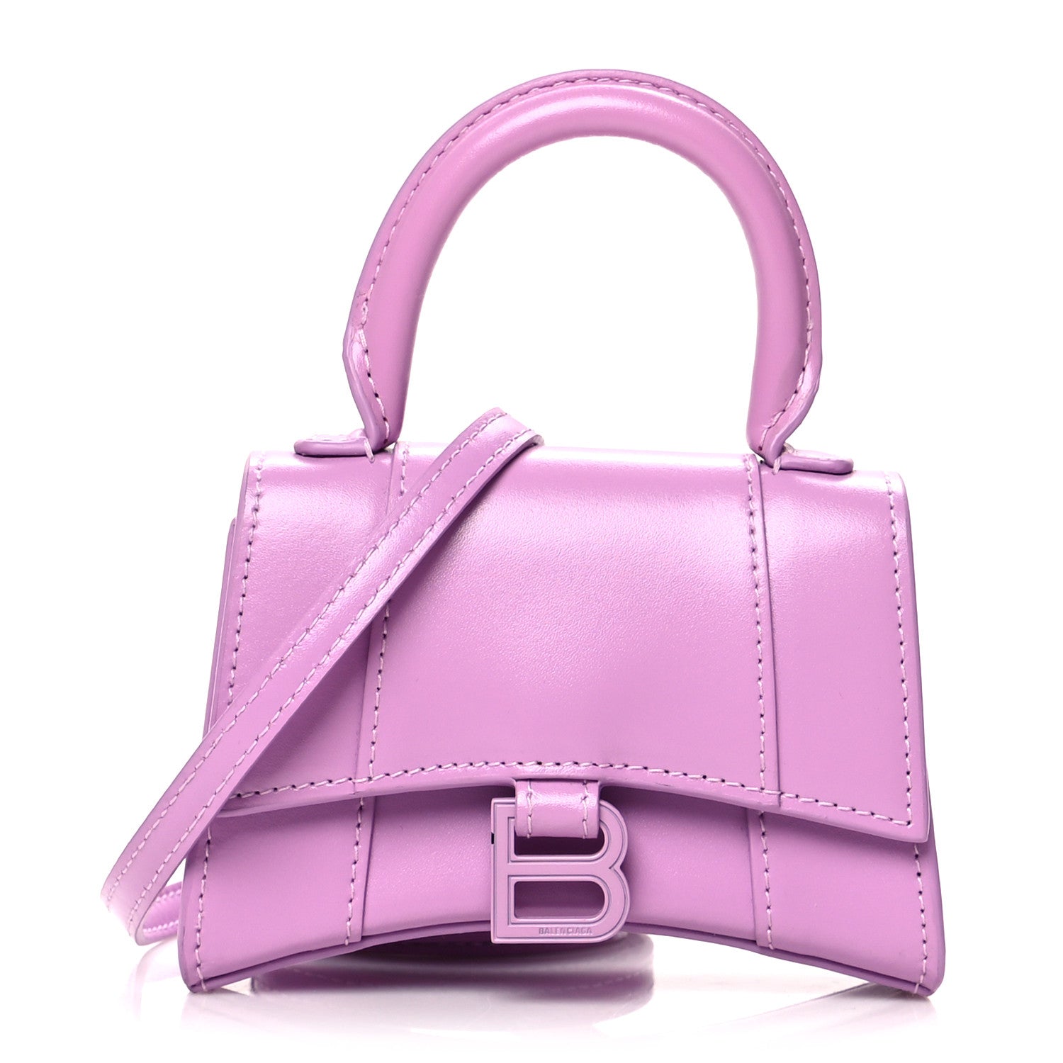 Balenciaga Shiny Box Calfskin Tonal B Hourglass Top Handle Bag Mini Lilac 1 of 10
