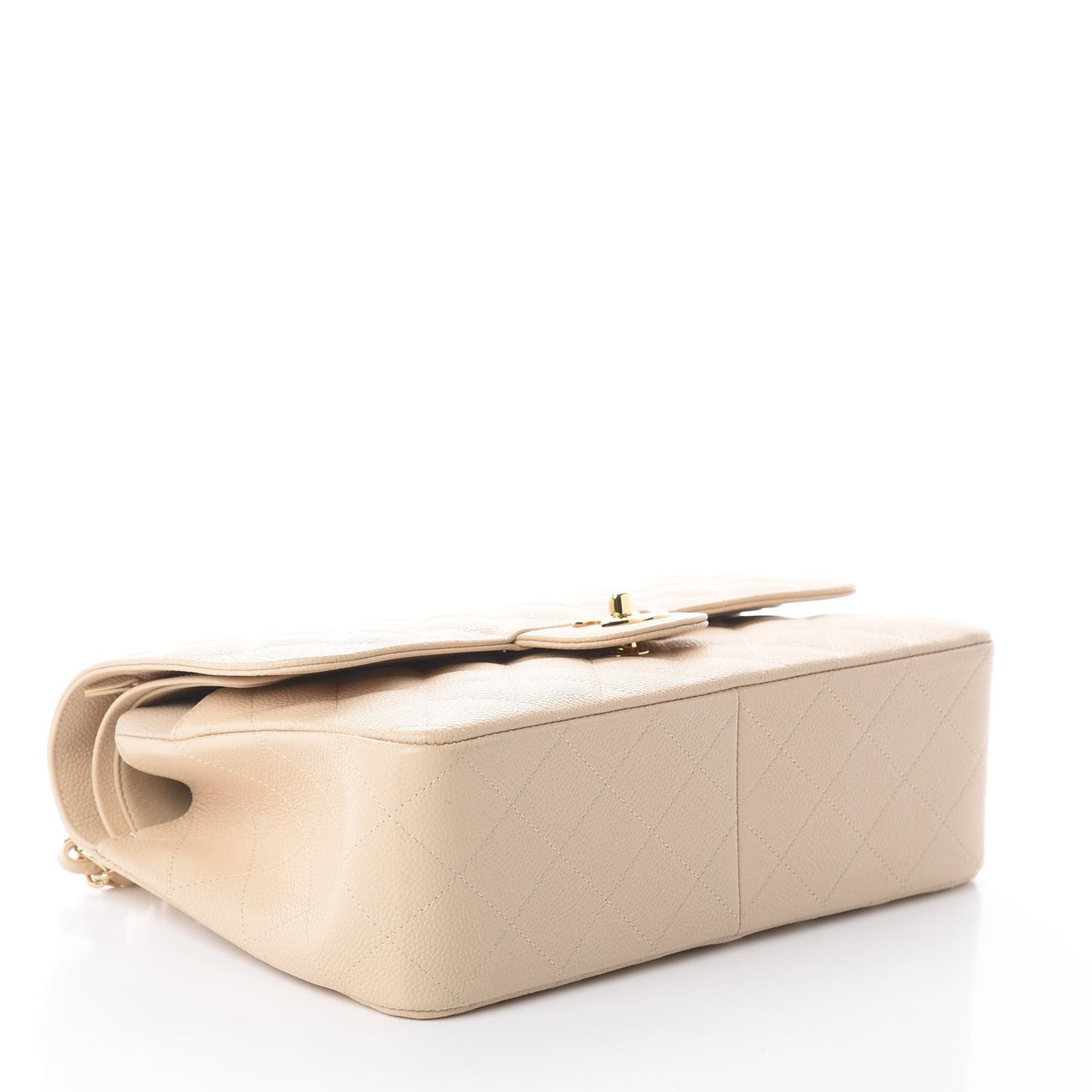 Caviar Quilted Jumbo Double Flap Light Beige