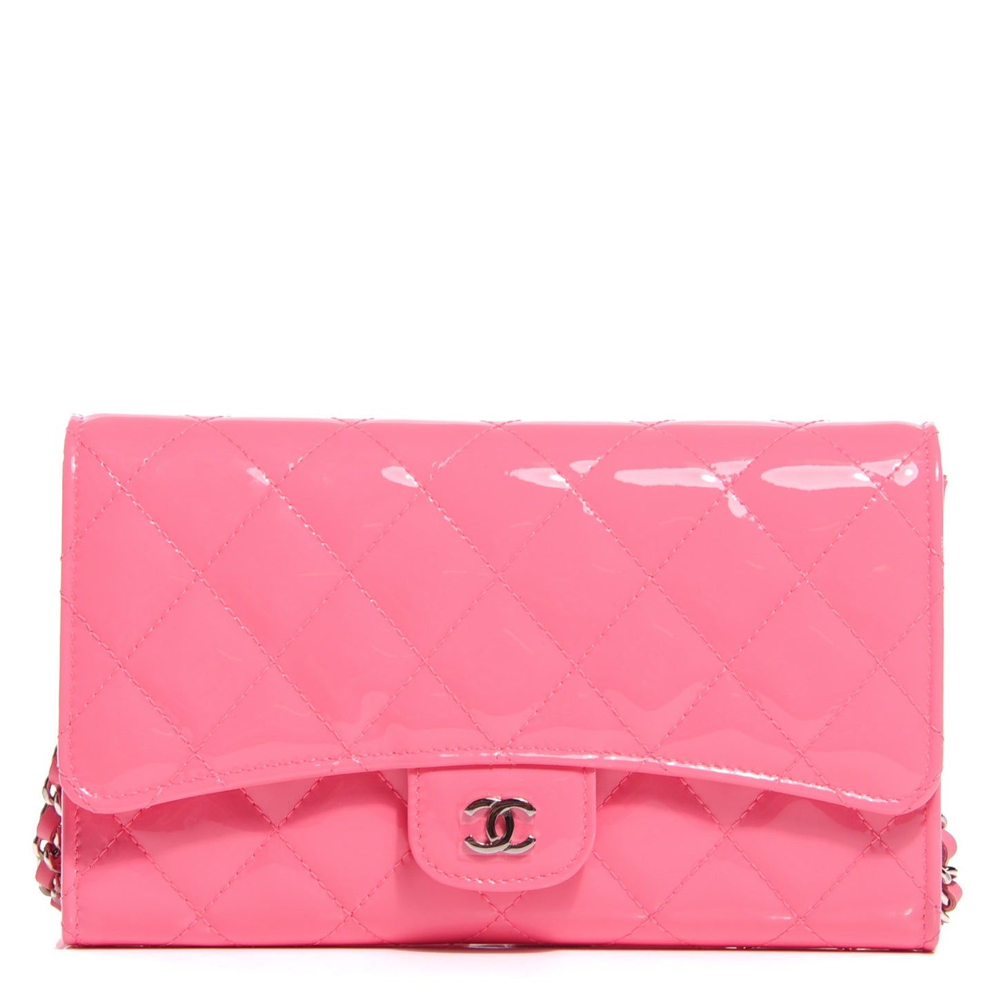 Patent Quilted Clutch With Removable Chain Light Pink