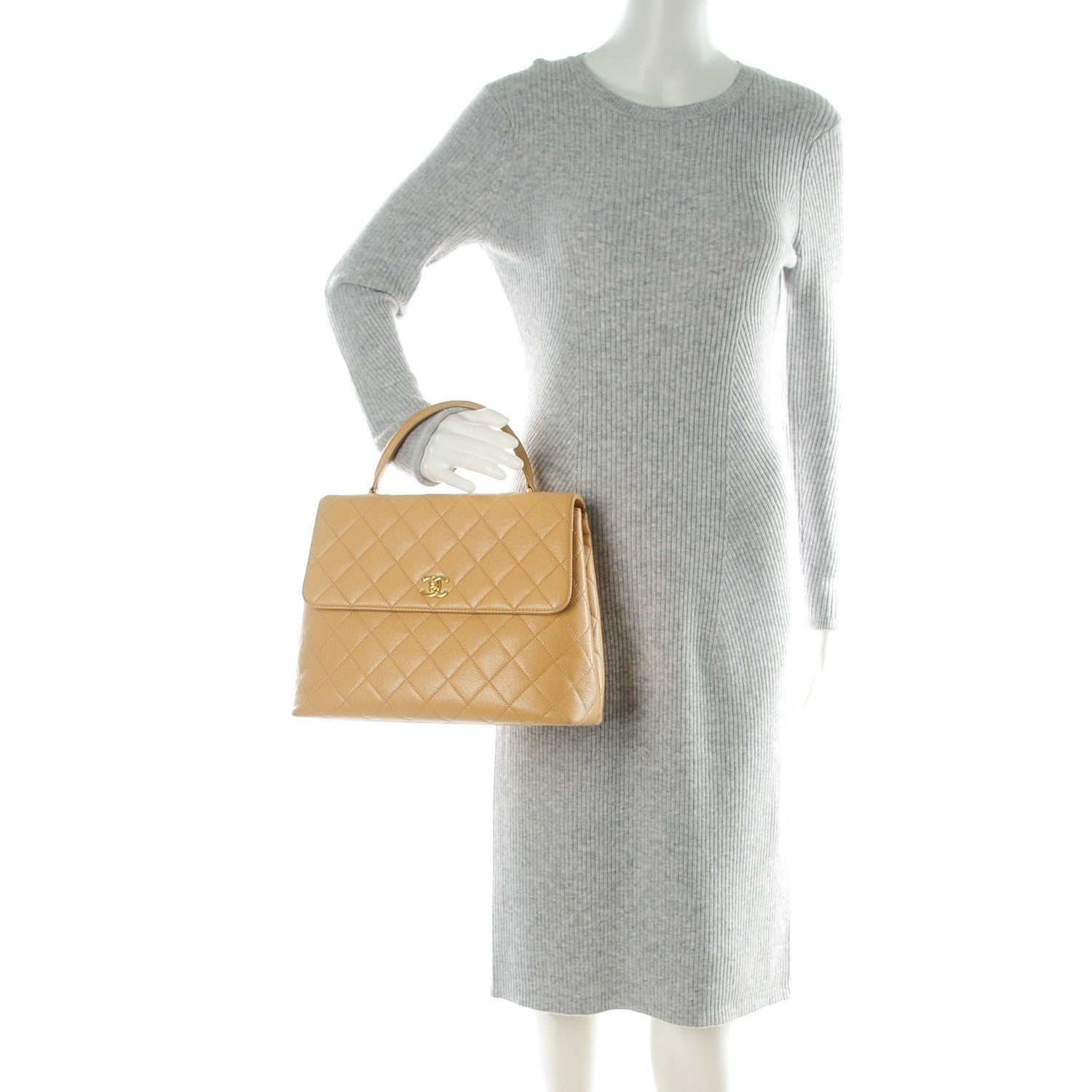 Chanel Caviar Quilted Jumbo Kelly Flap Beige 2 of 9