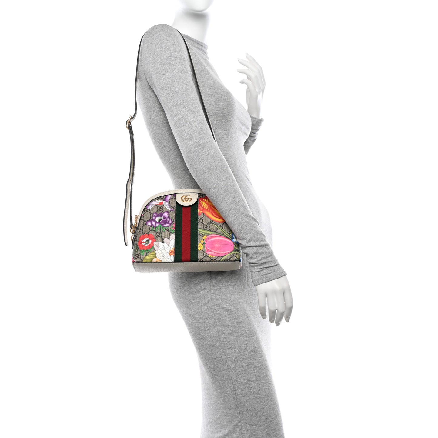 GG Supreme Monogram Flora Web GG Small Ophidia Dome Shoulder Bag White