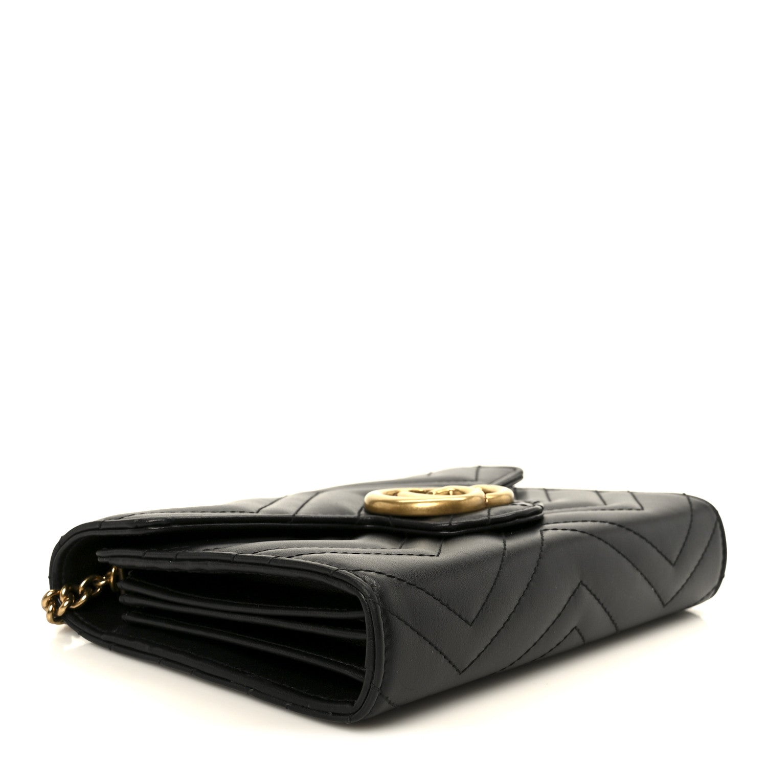 Gucci Calfskin Matelasse GG Marmont Chain Wallet Black 4 of 10