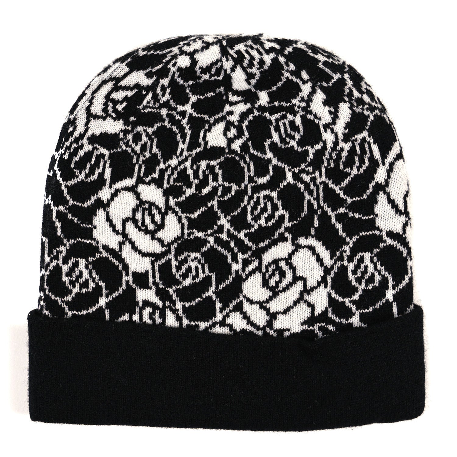 Chanel Cashmere CC Camellia Beanie Hat Black White 2 of 3