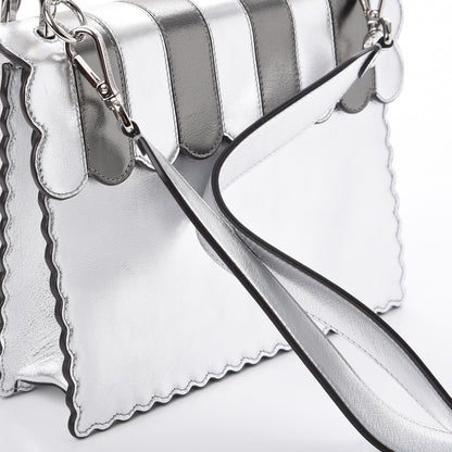 Fendi Metallic Calfskin Flowerland Scalloped Studded Pequin Kan I Shoulder Bag Argento 8 of 10