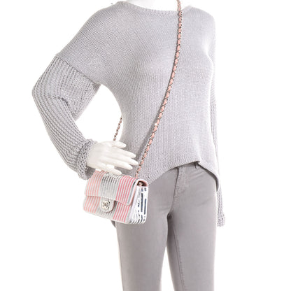 Chanel Sequin Striped Mini Flap Pink White 2 of 8