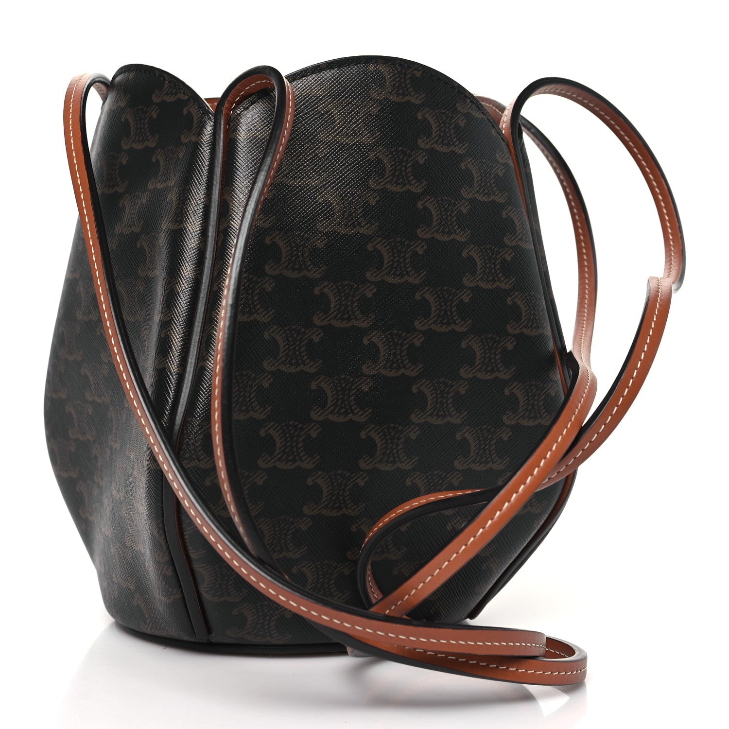 Celine Triomphe Canvas Calfskin Marlou Bucket Bag Tan 3 of 11