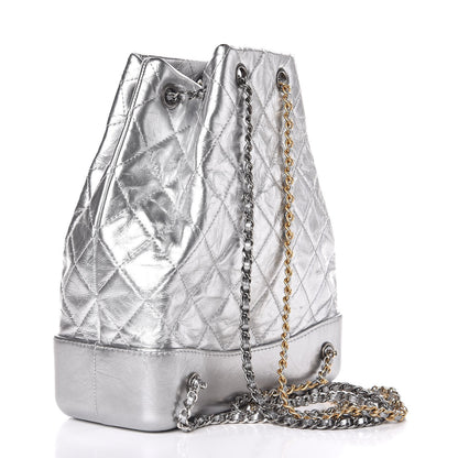 Chanel Metallic Crumpled Calfskin Quilted Gabrielle Backpack Silver 3 of 8