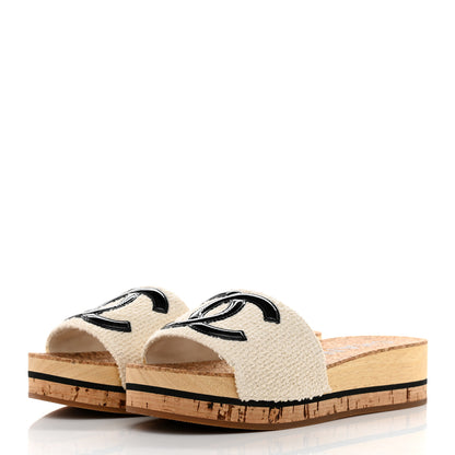 Chanel Tweed Patent Calfskin Logo Mules 36 White 3 of 9