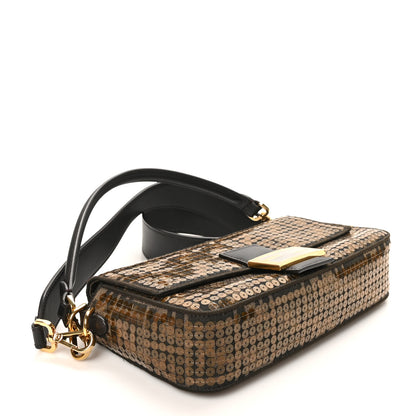 Fendi Fabric Jacquard Paillettes Vitello Seta FF 1974 Baguette Testa di Moro Real Ebano 4 of 10