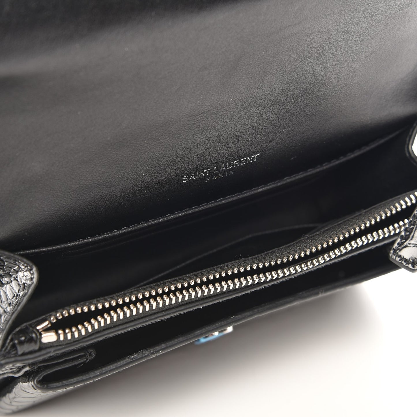 Calfskin Crocodile Embossed Monogram Sunset Chain Wallet Black