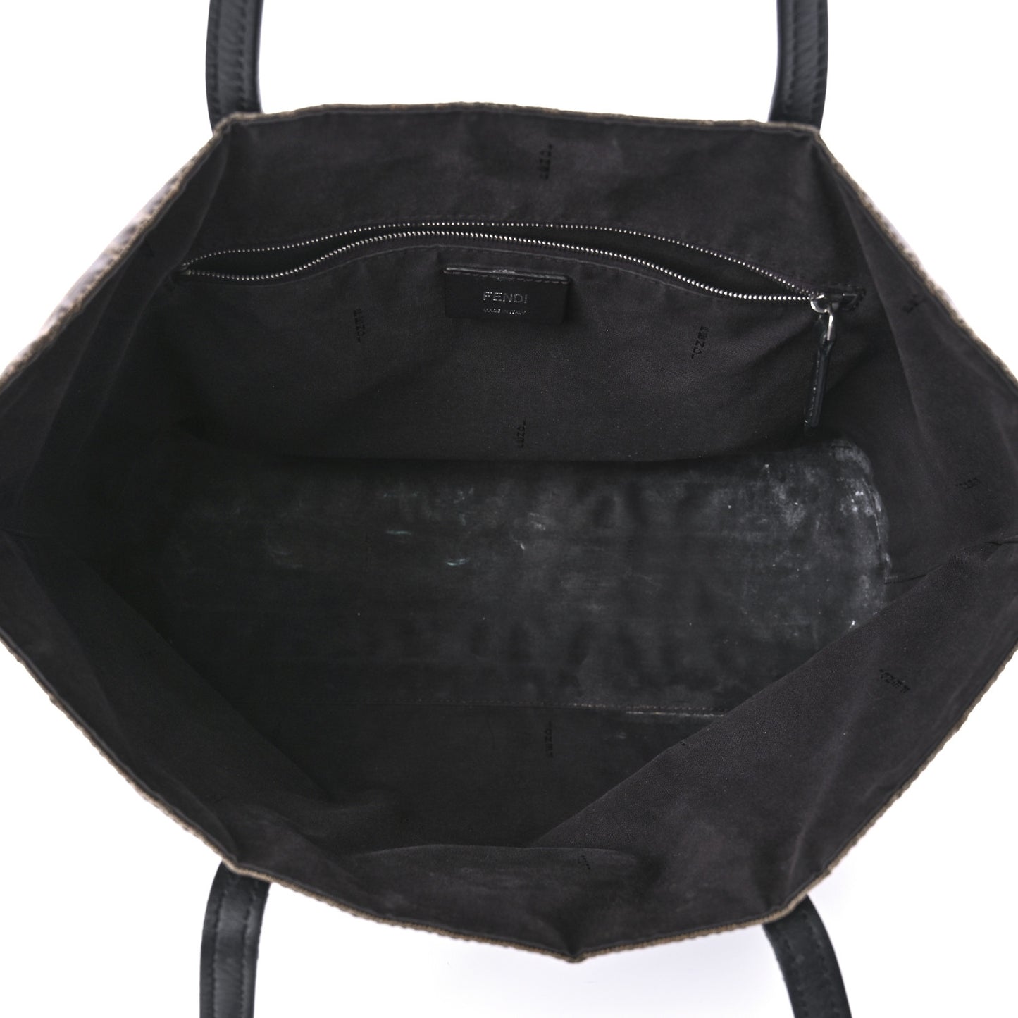 Glazed Fabric Vitello Century FF 1974 Stamp Patch Shopping Tote Mogano Panna Black