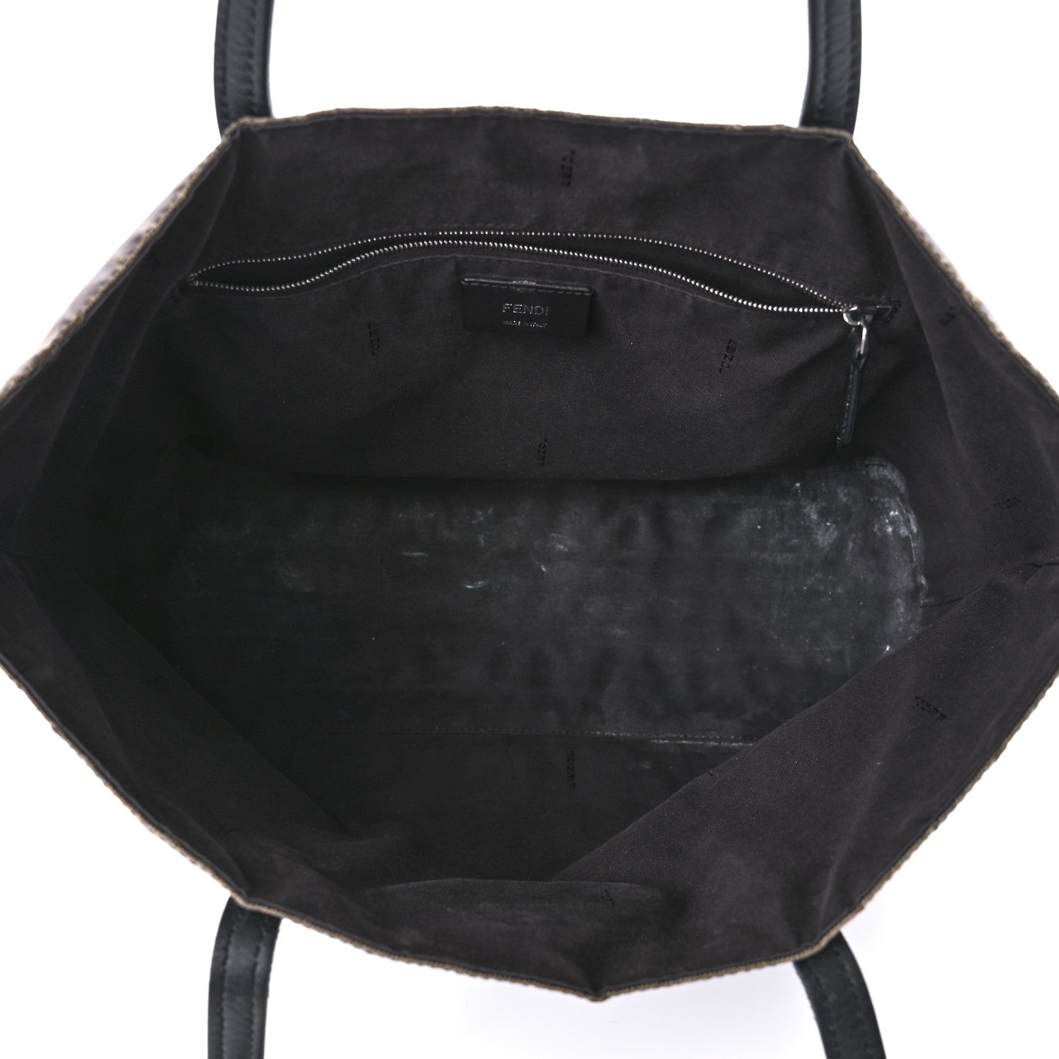 Fendi Glazed Fabric Vitello Century FF 1974 Stamp Patch Shopping Tote Mogano Panna Black 5 of 10