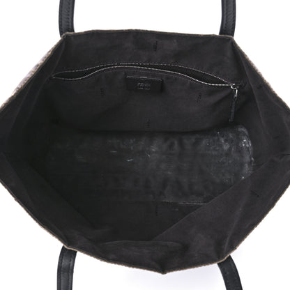 Fendi Glazed Fabric Vitello Century FF 1974 Stamp Patch Shopping Tote Mogano Panna Black 5 of 10