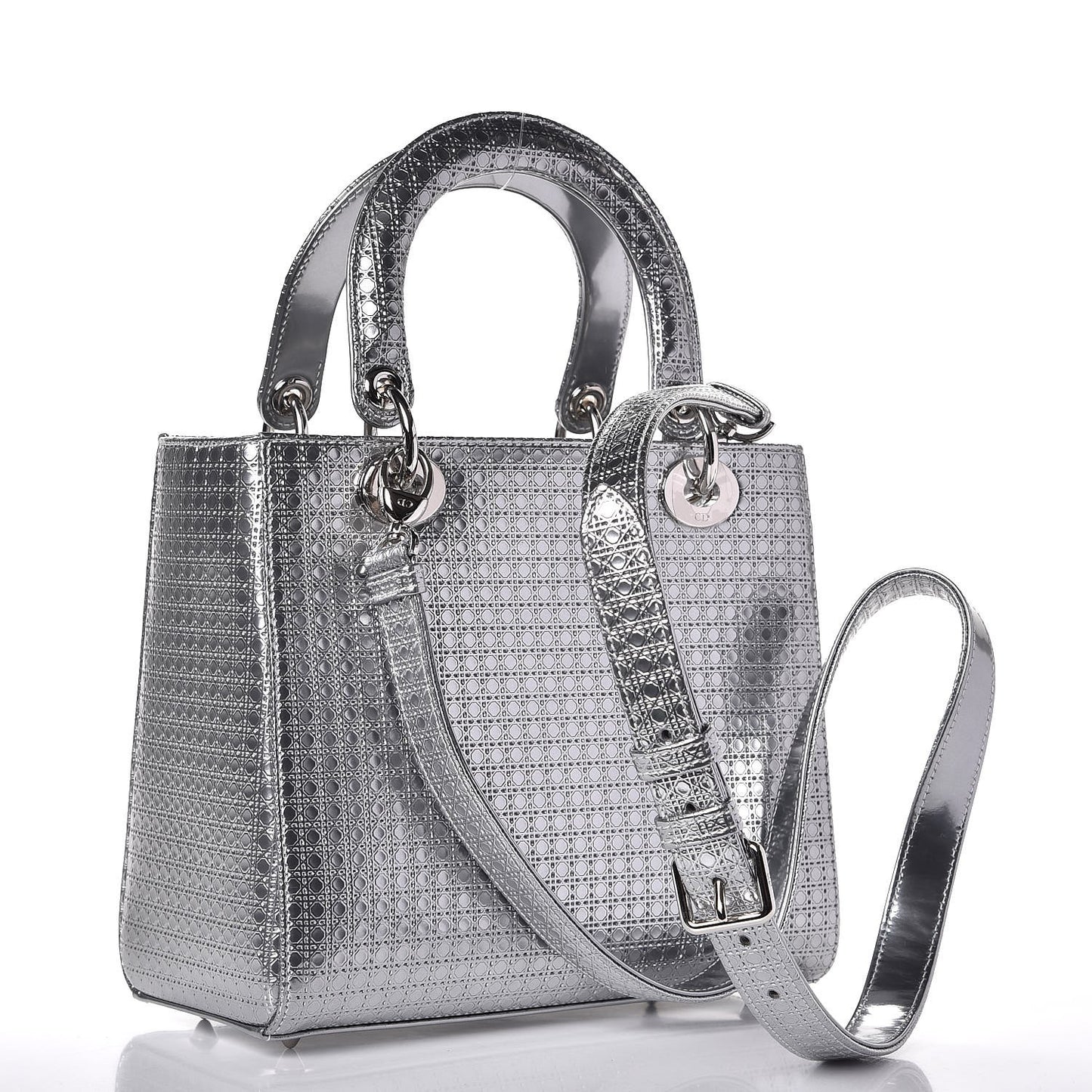 Metallic Patent Micro-Cannage Medium Lady Dior Silver