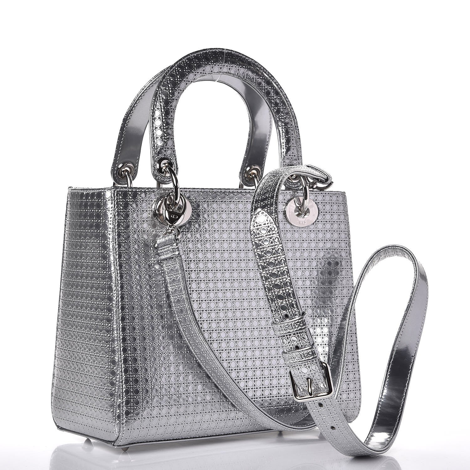 Christian Dior Metallic Patent Micro-Cannage Medium Lady Dior Silver 4 of 8