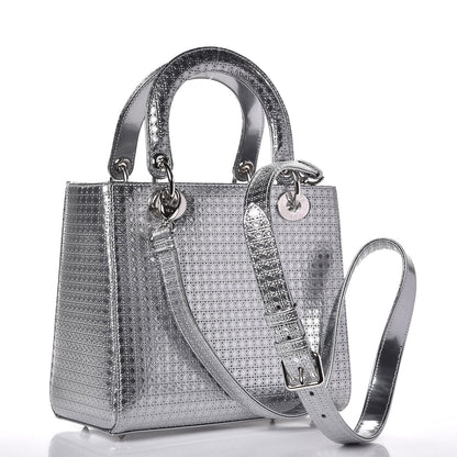 Christian Dior Metallic Patent Micro-Cannage Medium Lady Dior Silver 4 of 8