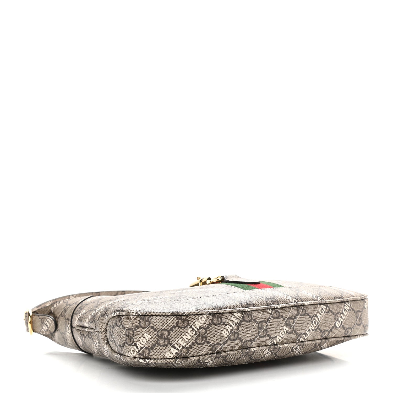 Gucci X BALENCIAGA GG Supreme Monogram Striped Logo Print Web Small Jackie 1961 Hobo Beige Ebony Mystic White 4 of 9