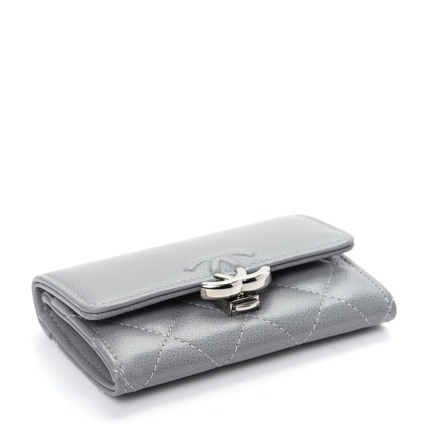Grained Calfskin Quilted CC Box Flap Card Holder Grey