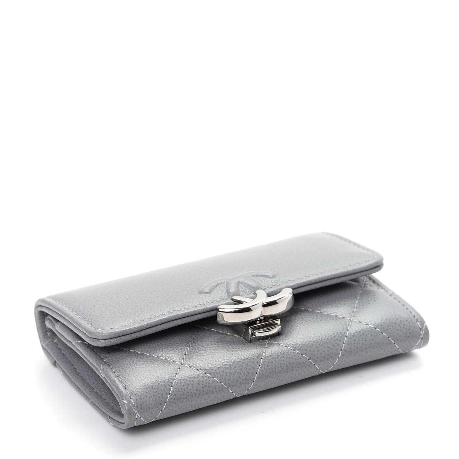 Chanel Grained Calfskin Quilted CC Box Flap Card Holder Grey 4 of 9