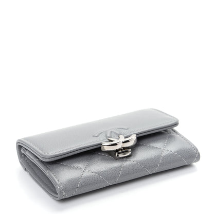Chanel Grained Calfskin Quilted CC Box Flap Card Holder Grey 4 of 9