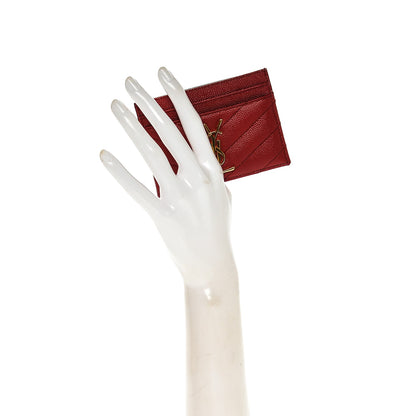 Saint Laurent Grain De Poudre Matelasse Chevron Card Case Lipstick Red 2 of 7