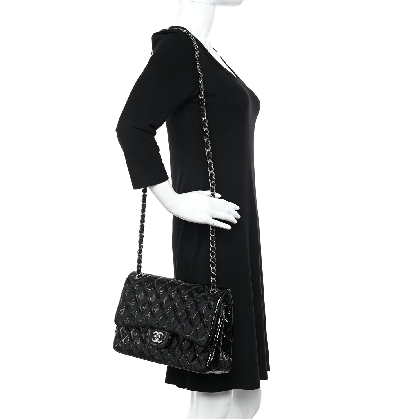 Patent Quilted Jumbo Double Flap Black