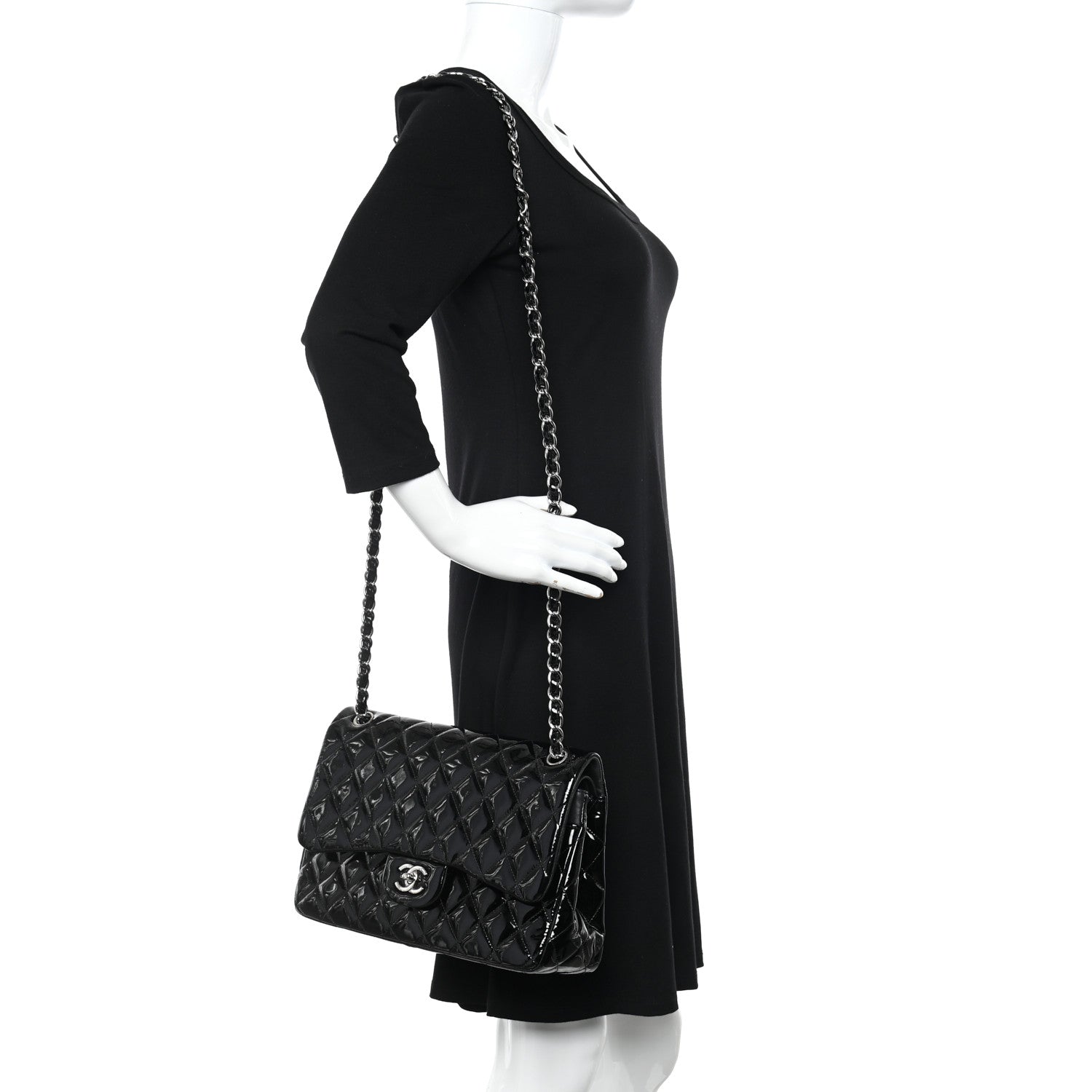 Chanel Patent Quilted Jumbo Double Flap Black 2 of 11