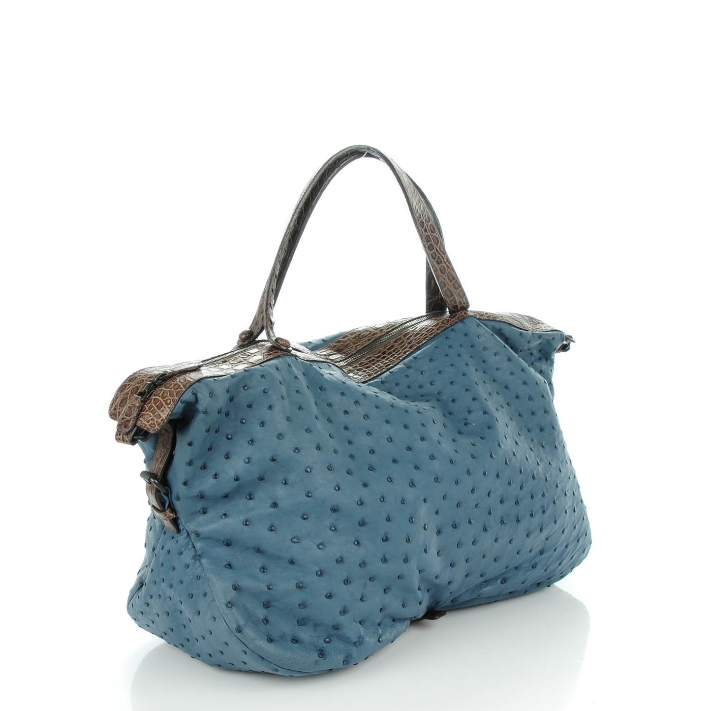 Ostrich Crocodile Shoulder Bag Blue