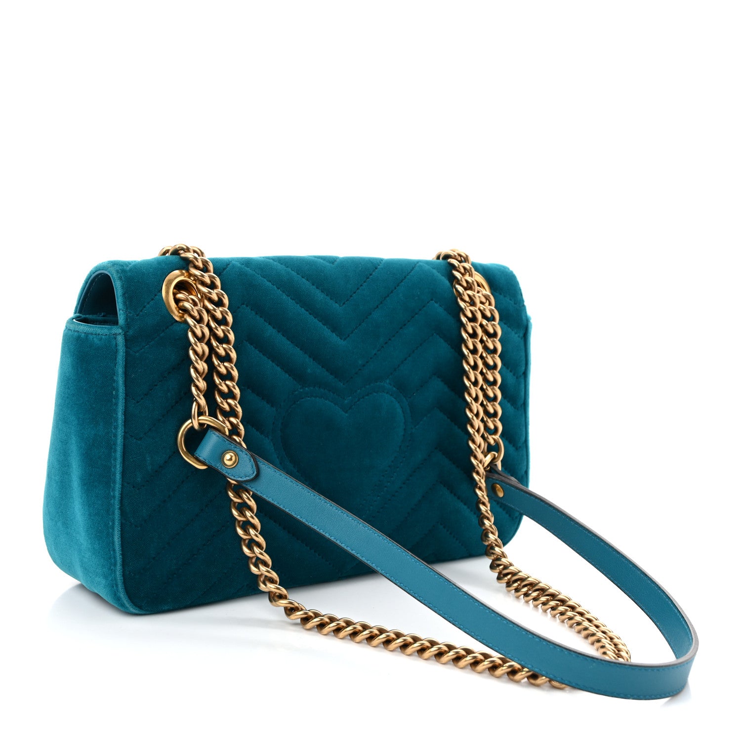 Gucci Velvet Matelasse Small GG Marmont Shoulder Bag Pavone Cyan 3 of 10