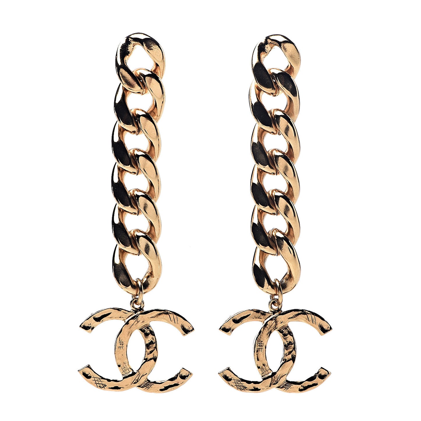 Metal CC Pick Drop Earrings Gold