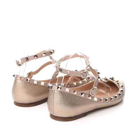 Valentino Garavani Metallic Pebbled Calfskin Rockstud Cage Ballerina Flats 41.5 Sasso Poudre 4 of 9