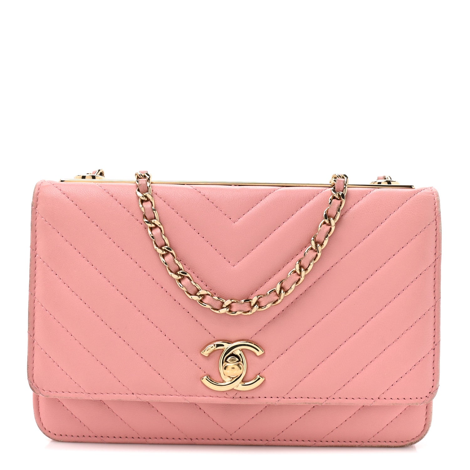 Chanel Lambskin Chevron Quilted Trendy CC Wallet On Chain WOC Pink 1 of 16