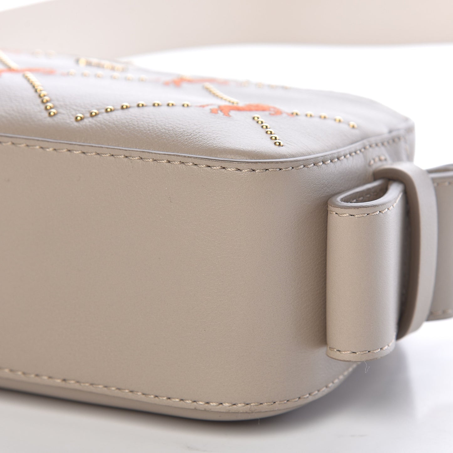 Smooth Calfskin Little Horses Embroidered Shoulder Bag Pastel Grey
