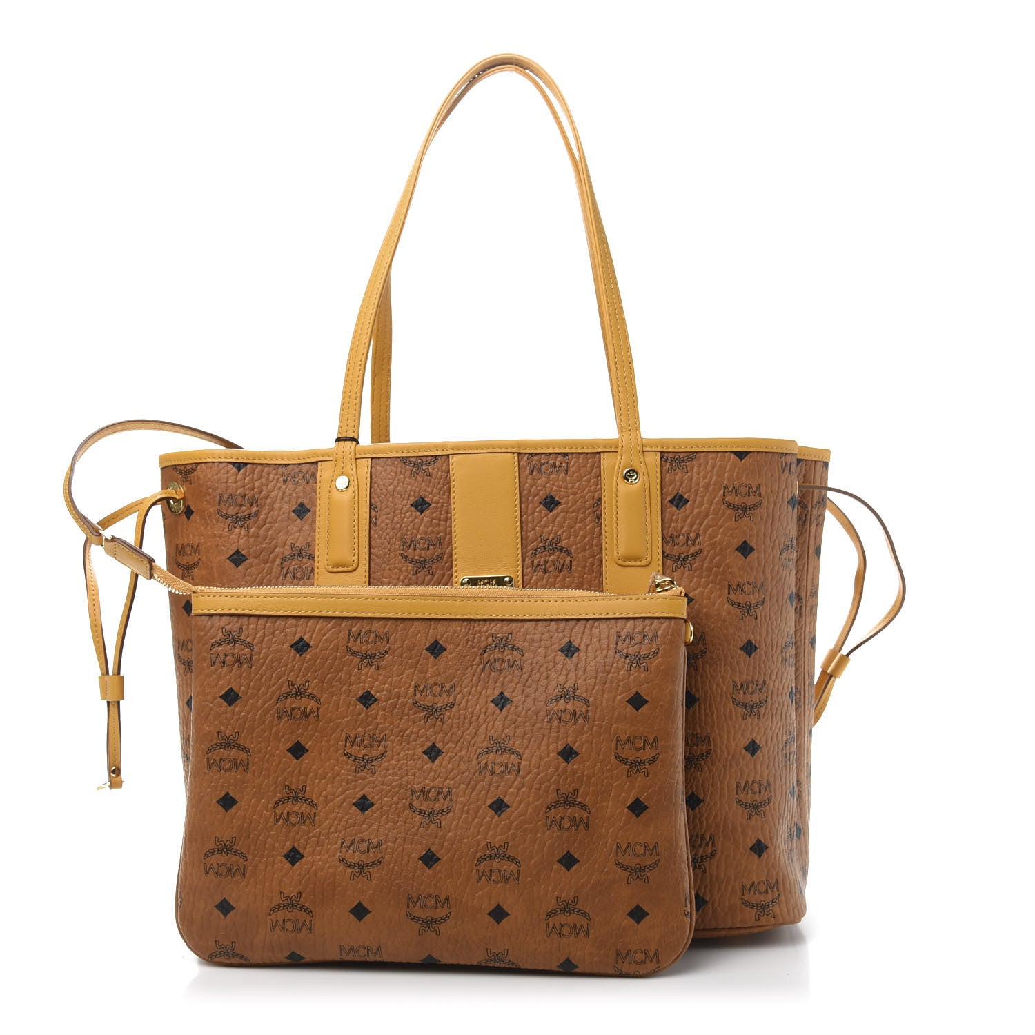 MCM Visetos Medium Liz Reversible Shopper Tote Cognac Yellow 1 of 18